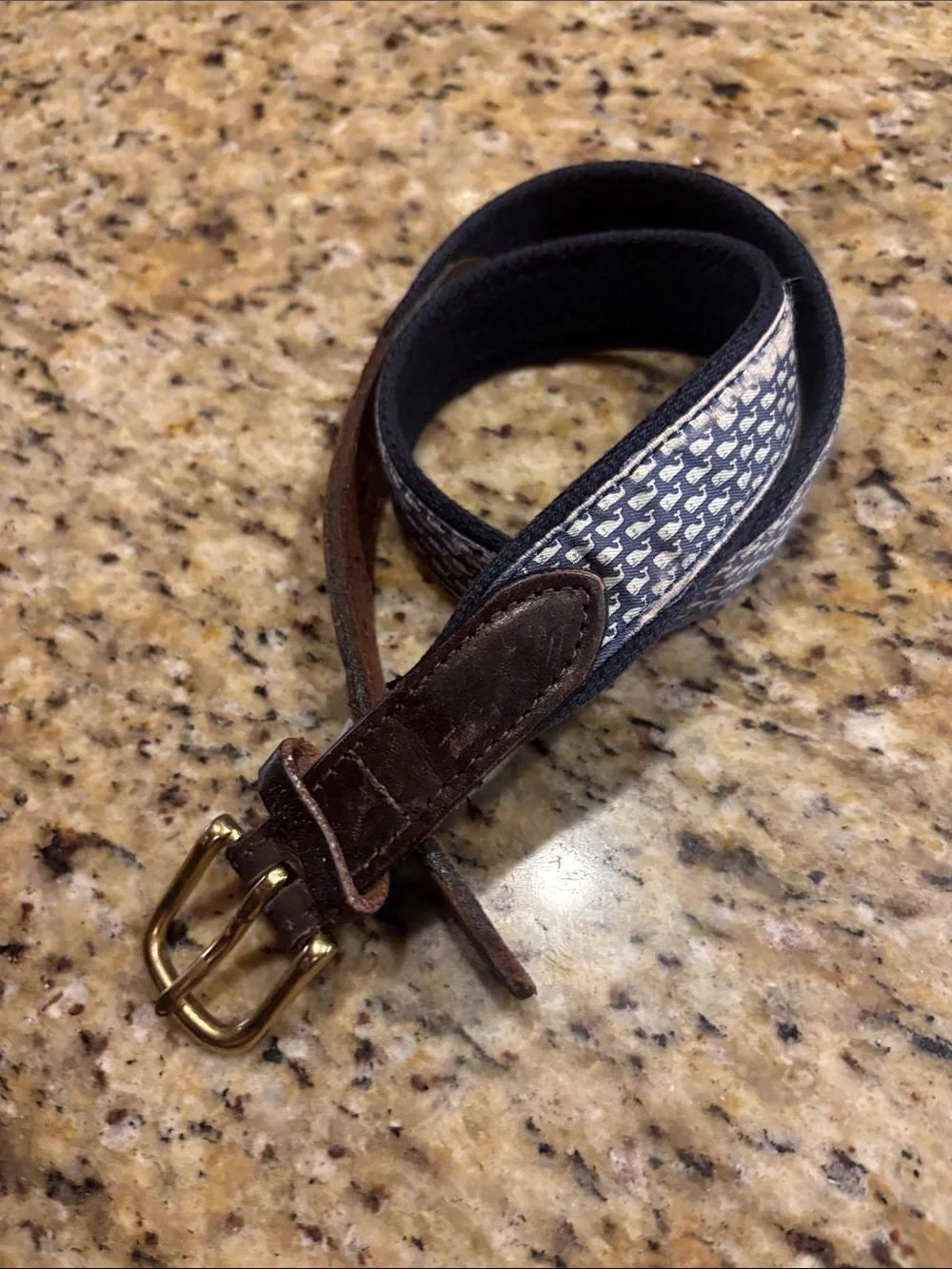 Men's Brown Leather & Navy Patterned Belt - Classic Casual